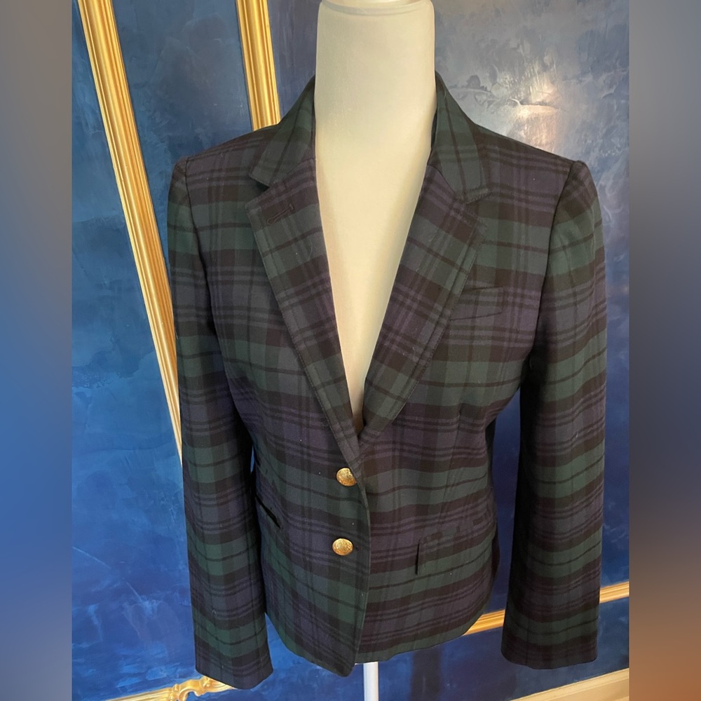 J Crew Factory Black watch Schoolboy jacket size 8